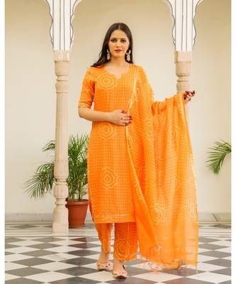 Orange Modal Bandhani Suit Set 1