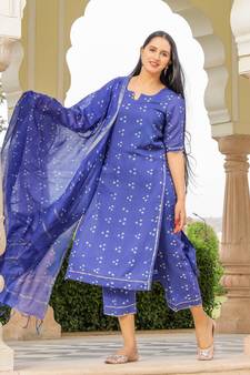 Royal Blue Modal Bandhani Suit Set