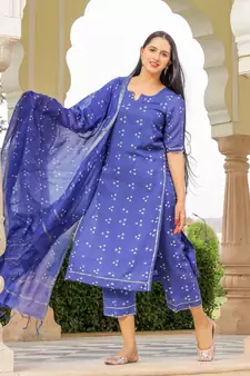 Royal Blue Modal Bandhani Suit Set