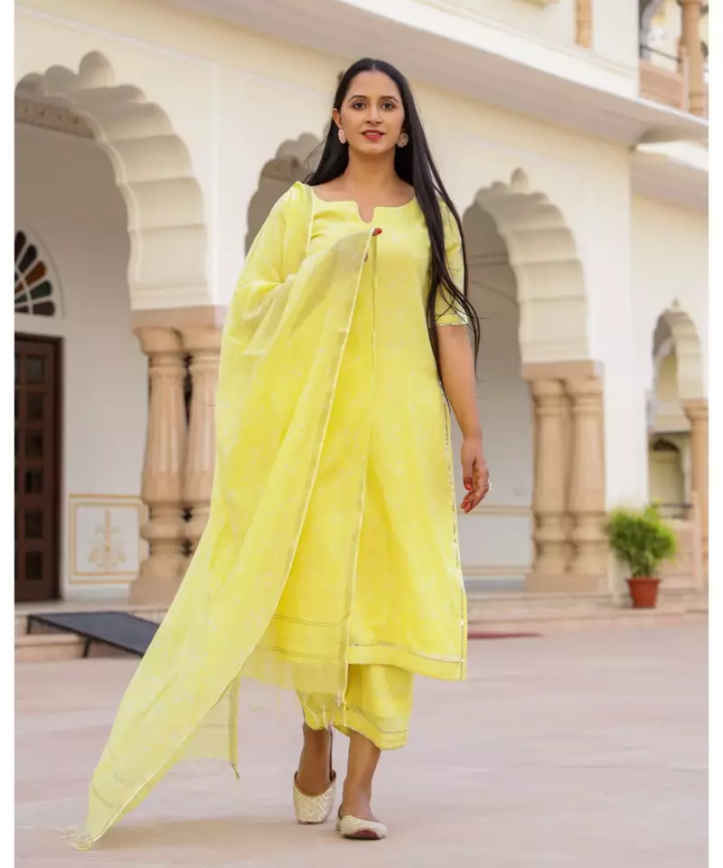 Yellow Modal Bandhani Suit Set