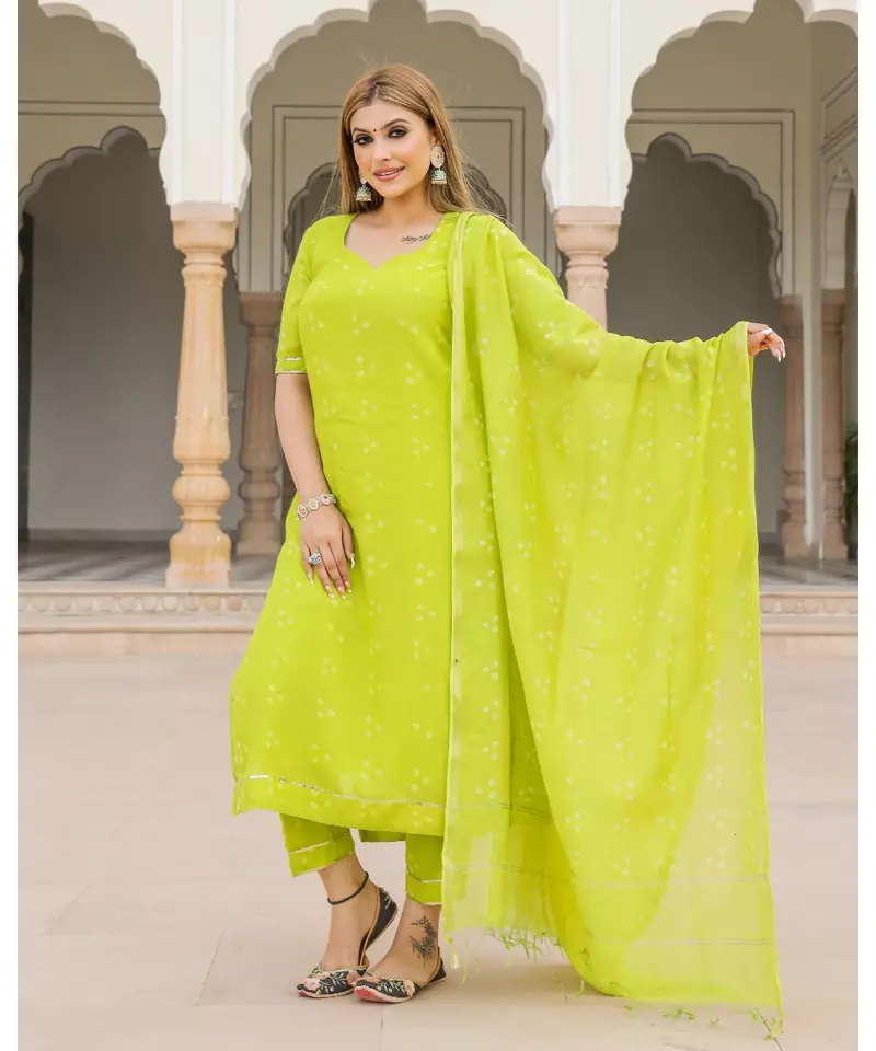 Green Modal Bandhani Suit Set