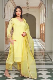 Yellow Embroidery Modal Suit Set