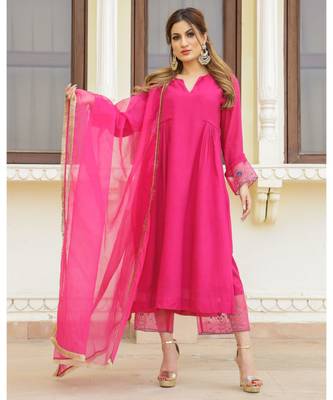 Magenta Embroidery Modal Suit Set 2