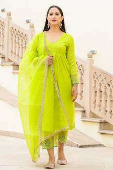 Green Embroidery Modal Suit Set