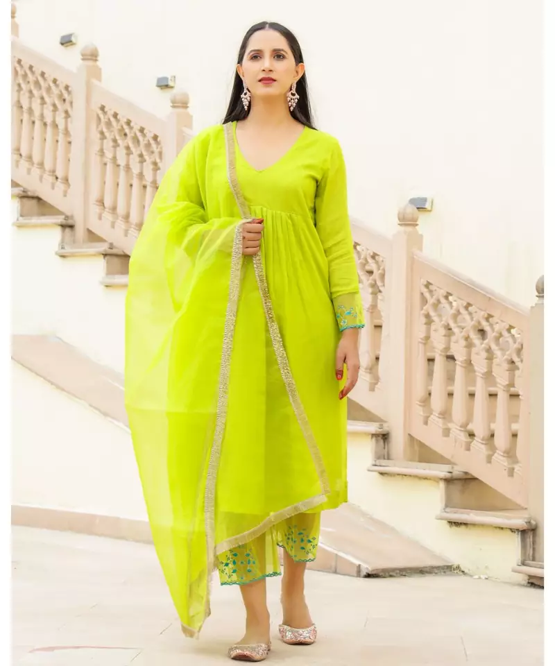 Green Embroidery Modal Suit Set