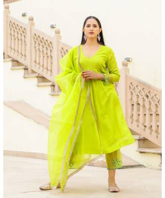 Green Embroidery Modal Suit Set 3