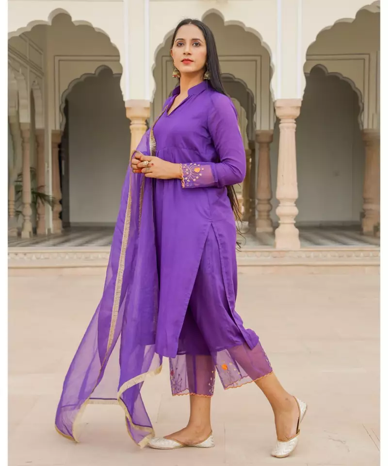 Voilet Embroidery Modal Suit Set