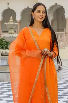 Orange Embroidery Modal Suit Set