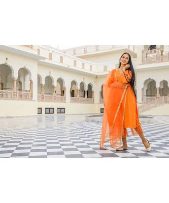 Orange Embroidery Modal Suit Set 3
