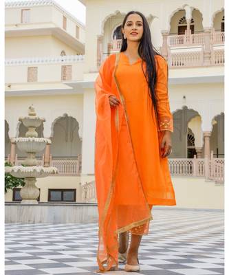 Orange Embroidery Modal Suit Set 4