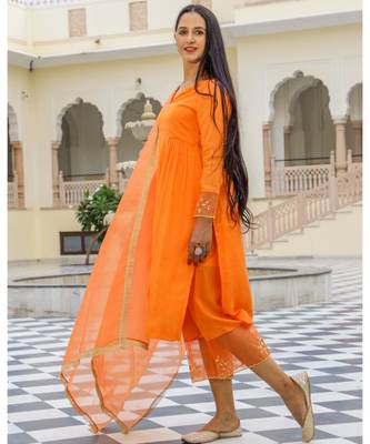Orange Embroidery Modal Suit Set 5