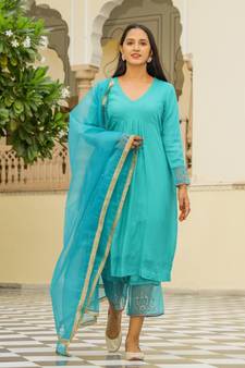 Teal Embroidery Modal Suit Set