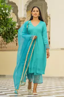 Teal Embroidery Modal Suit Set