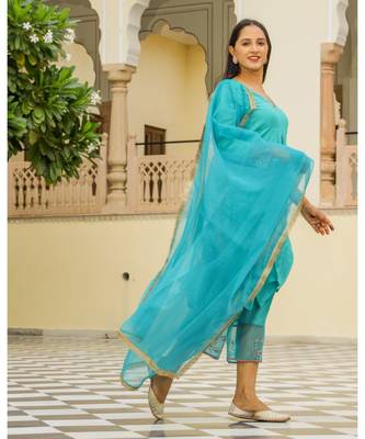 Teal Embroidery Modal Suit Set 2