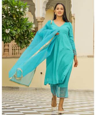 Teal Embroidery Modal Suit Set 3