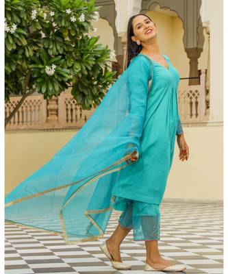 Teal Embroidery Modal Suit Set 4