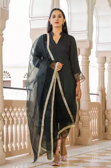 Black Embroidery Modal Suit Set