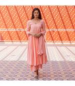 Peach Silver Embroidery Anarkali Dress Set