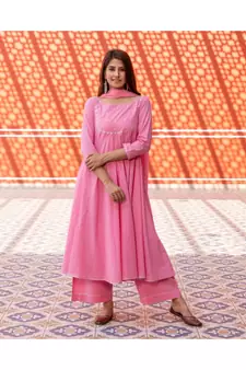 Pink Silver Embroidery Anarkali Dress Set