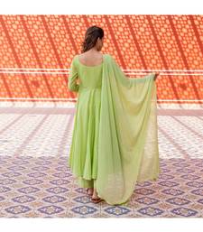 Pista Silver Embroidery Anarkali Dress Set