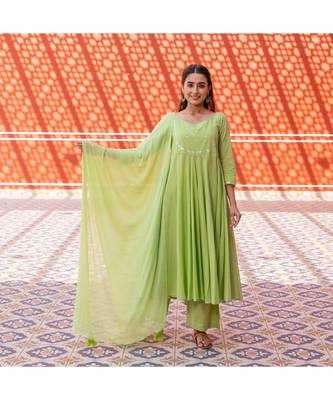 Pista Silver Embroidery Anarkali Dress Set 3