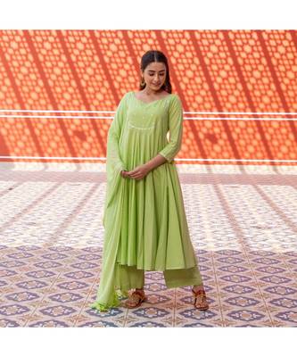 Pista Silver Embroidery Anarkali Dress Set 1