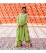 Pista Silver Embroidery Anarkali Dress Set