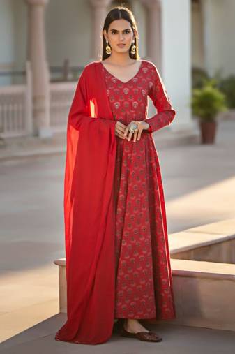 Ajrakh Print Long Kurta with Dupatta