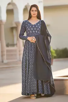 Indigo Long Kurta with Dupatta