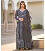 Indigo Long Kurta with Dupatta