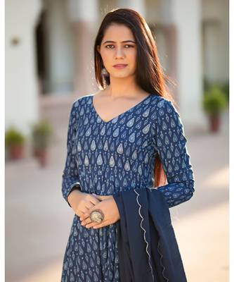 Indigo Long Kurta with Dupatta 4