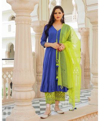 Fayre Embroidery Modal Anarkali Kurta Pant Dupatta Set 1
