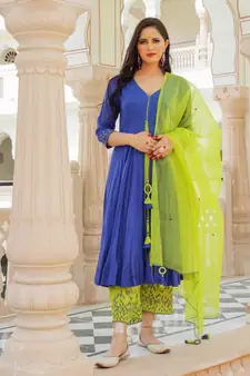 Fayre Embroidery Modal Anarkali Kurta Pant Dupatta Set