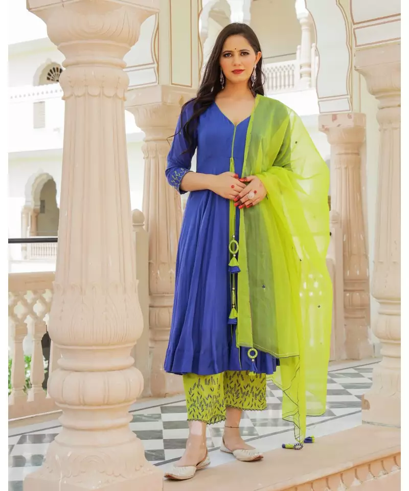 Fayre Embroidery Modal Anarkali Kurta Pant Dupatta Set