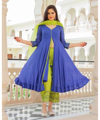 Fayre Embroidery Modal Anarkali Kurta Pant Dupatta Set 2