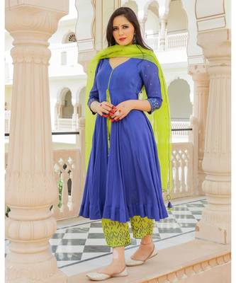 Fayre Embroidery Modal Anarkali Kurta Pant Dupatta Set 3