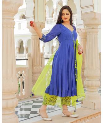 Fayre Embroidery Modal Anarkali Kurta Pant Dupatta Set 4