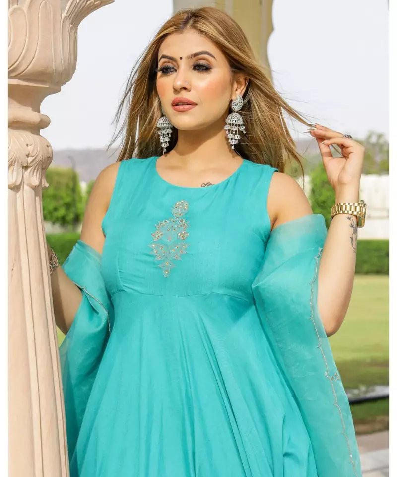 Isa Embroidery Modal Anarkali Kurta Pant Dupatta Set