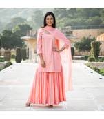 Peach Embroidery Cotton Sharara Suit Set