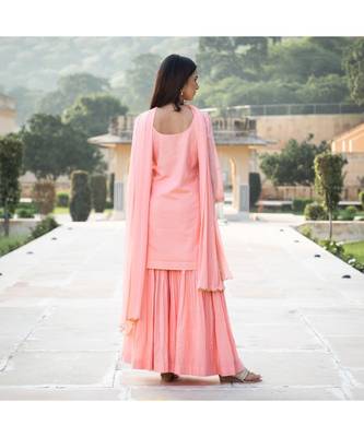 Peach Embroidery Cotton Sharara Suit Set 3