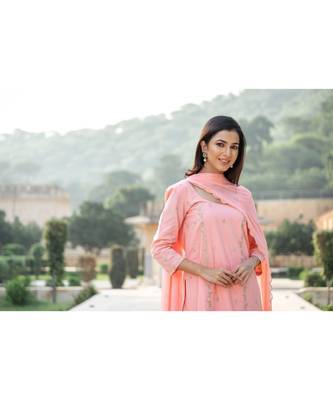 Peach Embroidery Cotton Sharara Suit Set 5