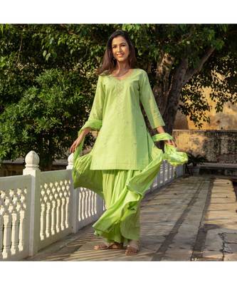 Pista Embroidery Cotton Sharara Suit Set 2