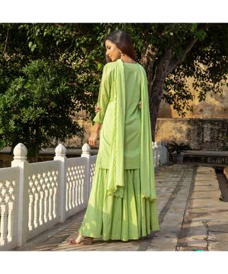 Pista Embroidery Cotton Sharara Suit Set 5