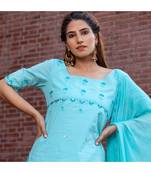 blue Embroidery Cotton Sharara Suit Set