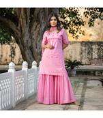 Pink Embroidery Cotton Sharara Suit Set