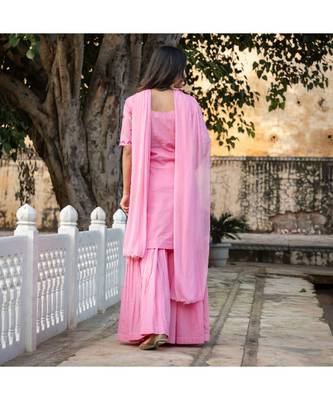 Pink Embroidery Cotton Sharara Suit Set 2