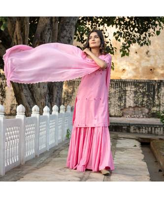 Pink Embroidery Cotton Sharara Suit Set 5