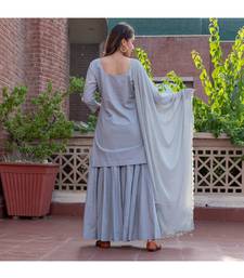 Grey Embroidery Cotton Sharara Suit Set