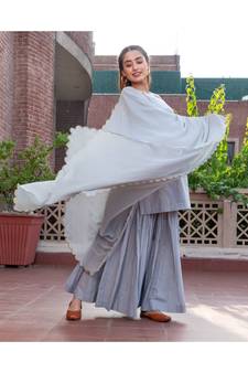 Grey Embroidery Cotton Sharara Suit Set