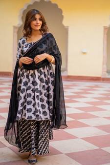 Huma Dabu Print Cotton Sharara Set